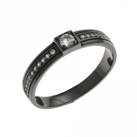 Bague argent rhodié 2,1g - noire - zircons - T 50 à 60