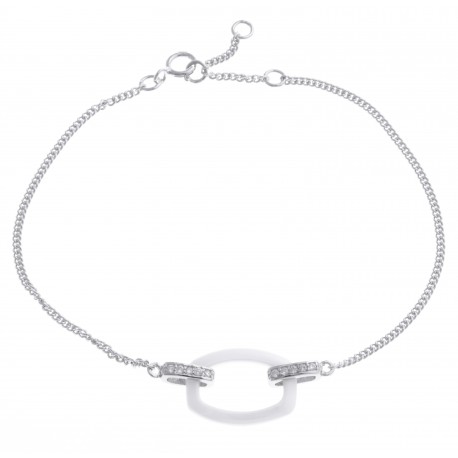 Bracelet argent rhodié 2,3g - céramique blanche - zircons - 17+