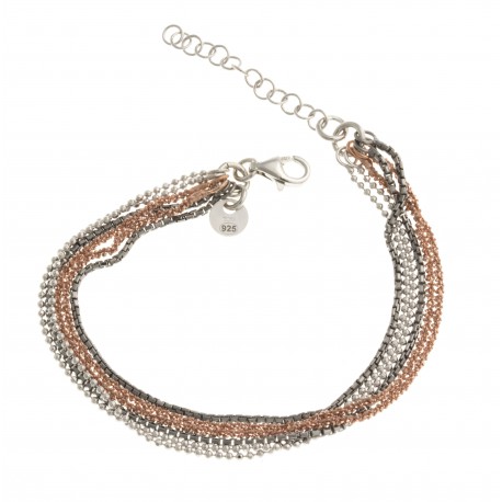 Bracelet argent rhodié 6,1g - 6 fils - 3 tons - 16+3 cm