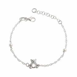 Bracelet argent rhodié 2,7g - nounours - perles SW - 16+3 cm