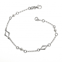 Bracelet argent rhodié 2,8g - losanges - perles SW - 18,5 cm