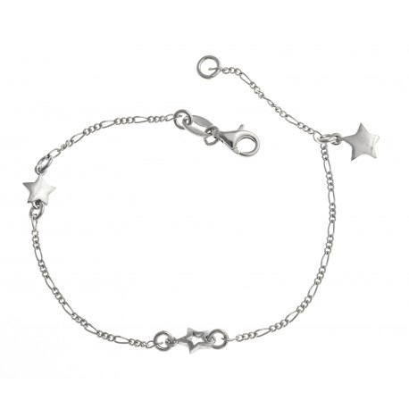 Bracelet argent rhodié 2,4g - étoiles - 18,5 cm