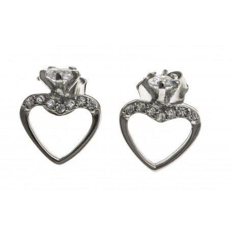 Boucles d'oreille argent rhodié 1,8g - "coeur" - zircons