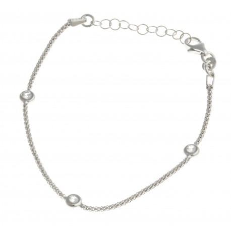 Bracelet argent rhodié 2,2g - zircons - 16+3 cm
