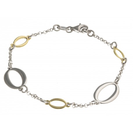Bracelet argent rhodié 3,6g - 2 tons - ovales - 18,5 cm
