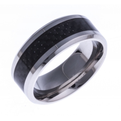 Bague acier homme - fibre de carbone noire - 8mm - T 56 à 70