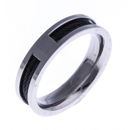 Bague acier homme - câbles noirs - 8mm -  T 56 à 70