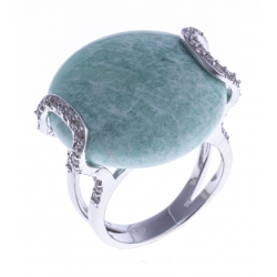 Bague argent rhodié 3,8g - amazonite - zircons - T 52 à 60