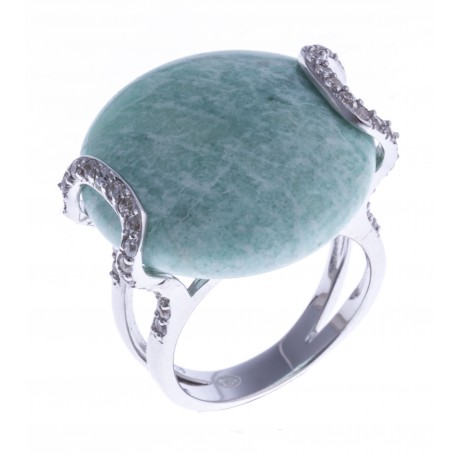 Bague argent rhodié 3,8g - amazonite - zircons - T 52 à 60