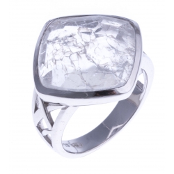 Bague argent rhodié 5g - quartz cristal - T 52 à 60