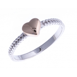 Bague argent rhodié 1,5g - "coeur" - 2 tons - T 50 à 60