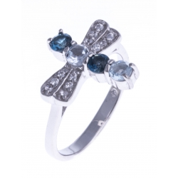 Bague argent rhodié 3,6g - zircons - topazes bleues - T 50 à 60