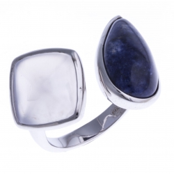 Bague argent rhodié 4,8g - sodalite - agate - T 52 à 60