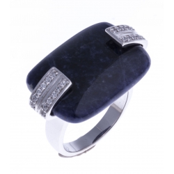 Bague argent rhodié 5,4g - sodalite - zircons - T 52 à 60