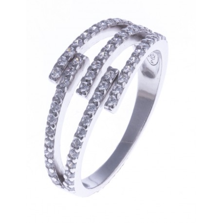 Bague argent rhodié 2,6g - zircons blancs - T 52 à 58