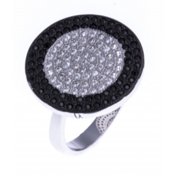 Bague argent rhodié 5,8g - 2 tons - zircons noirs et blancs - T 50 à 60