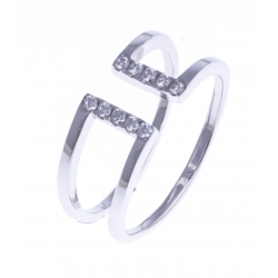 Bague argent rhodié 2,7g - zircons - T 50 à 60