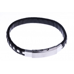 Bracelet acier homme - cuir noir - réglable