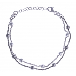 Bracelet argent rhodié 4,7g - "boules" - 2 tons - 16+3cm