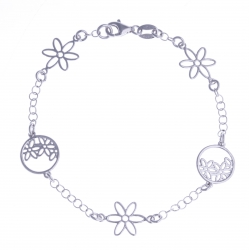 Bracelet argent rhodié 3,3g - "5 fleurs" - 18,5cm