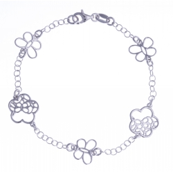 Bracelet argent rhodié 3,4g - "papillons et fleurs" - 18,5cm