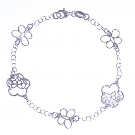 Bracelet argent rhodié 3,4g - "papillons et fleurs" - 18,5cm