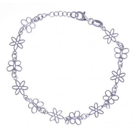 Bracelet argent rhodié 4g - "papillons et fleurs" - 18+2cm