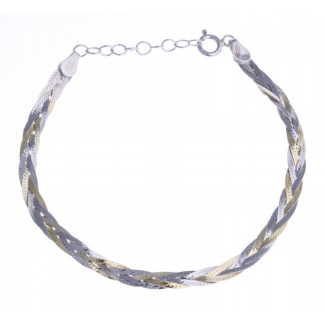 Bracelet argent rhodié 2,5g - 2 tons - rhodié et doré - 17+3cm