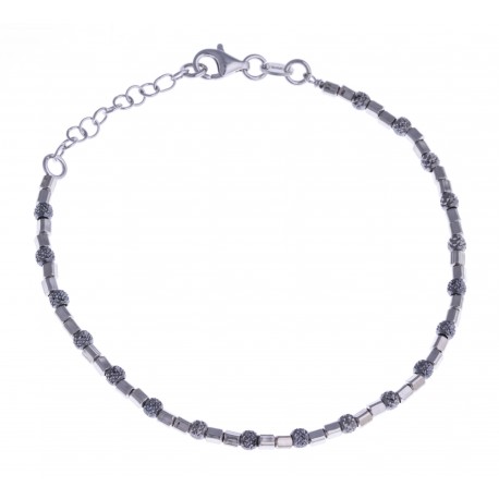 Bracelet argent rhodié 3,9g - 2 tons - rhodié et noir - 17+3cm