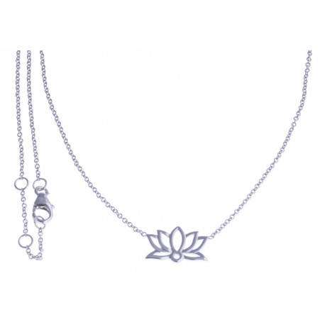 Collier argent rhodié 2,5g - "lotus" - 42,5+1,5+1,5cm