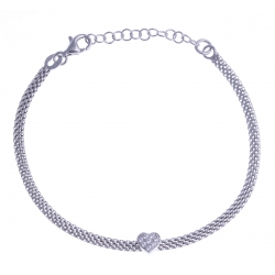 Bracelet argent rhodié 2,8g - "coeur" - "zircons" - 17+3cm