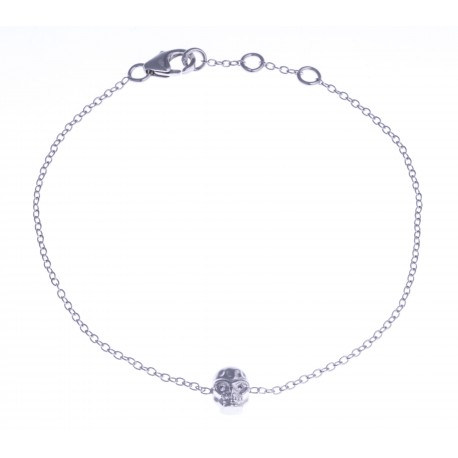 Bracelet argent rhodié 1,2g – "tête de mort" - zircons - 17+1+1cm