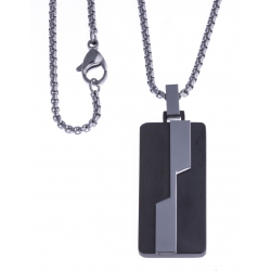 Collier acier homme - "plaque" - 2 tons - 50cm