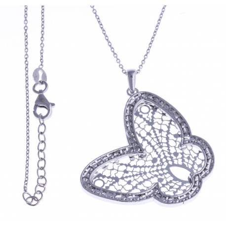 Collier argent rhodié 6,9g - "papillon filigrané" 42+3cm