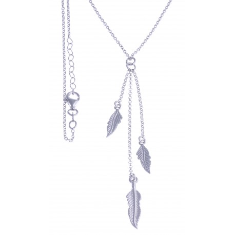 Collier argent rhodié 5,3g - "3 plumes" - 42+3cm