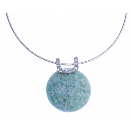 Collier argent rhodié 6,9g - amazonite - zircons - 38+5cm