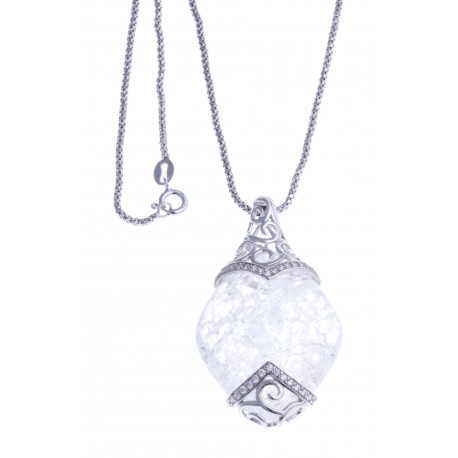 Collier argent rhodié 8,2g - quartz cristal - zircons - 45cm