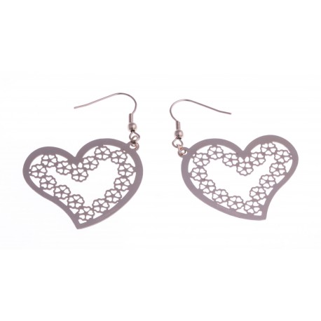 Boucles d'oreille acier rosé - "coeur"