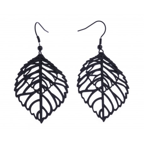 Boucles d'oreille acier noir - "feuilles"