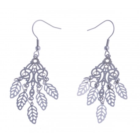 Boucles d'oreille acier - "feuilles"