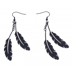 Boucles d'oreille acier noir - "plume"