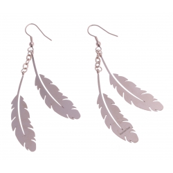 Boucles d'oreille acier rosé - "plume