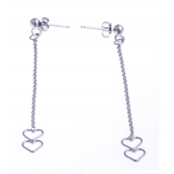 Boucles d'oreille argent 1,7g - "2coeurs" - chaine 5cm