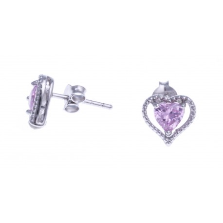 Boucles d'oreille argent rhodié 1,8g - zircon rose