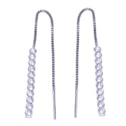 Boucles d'oreille argent rhodié 1,3g - zircons - chaine 5cm