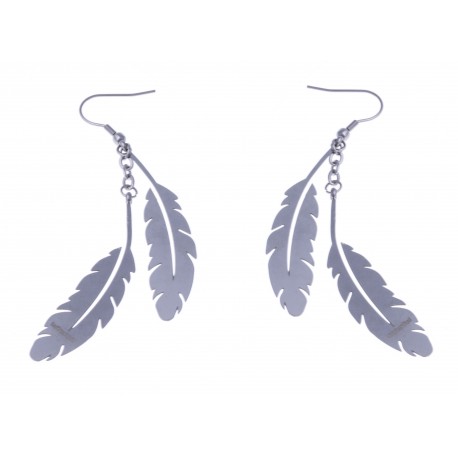 Boucles d'oreille acier - "plume"