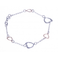 Bracelet argent rhodié 3,3g - 2 tons - coeurs - 18,5 cm