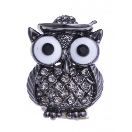 Broche fantaisie - "hibou" - vieil argent - strass