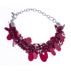 Bracelet fantaisie breloques et perles rouges 17+5cm