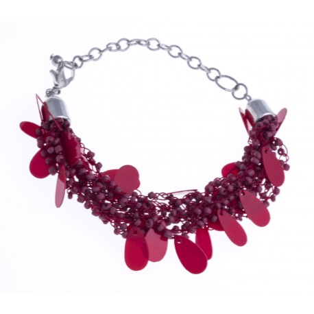 Bracelet fantaisie breloques et perles rouges 17+5cm